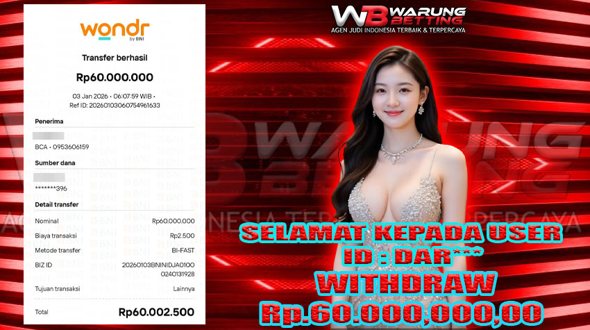 BUKTI KEMENANGAN WARUNGBETTING 03 JAN